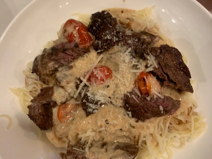 Simple Way Prepare Recipe Balsamic Steak &amp;amp; Angel Hair that is Can Pamper Your Tongue, So Delicious}