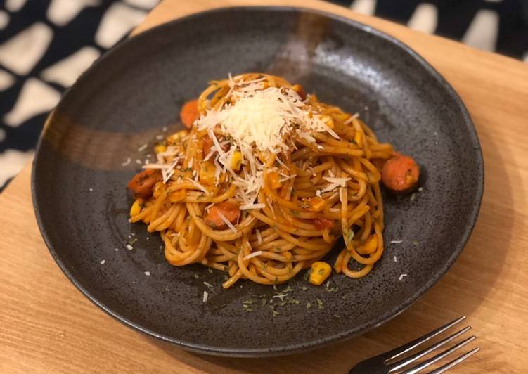 香腸玉米蕃茄醬意大利麵🍝