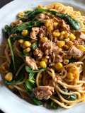 Tuna, Corn & Spinach Spaghetti with Garlic Butter & Soy Sauce