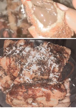 Foto resep Roti tawar isi pisang coklat topping keju mix susu