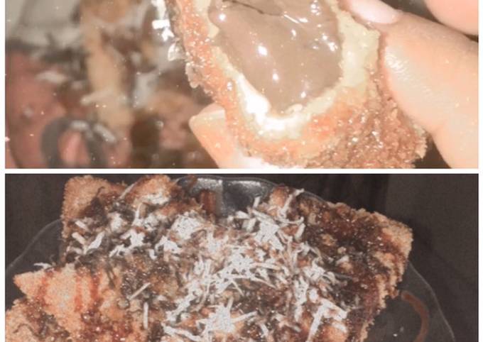 Roti tawar isi pisang coklat topping keju mix susu