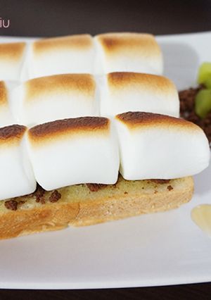 焦烤棉花糖巧克力碎片水果吐司 的食譜成品照片