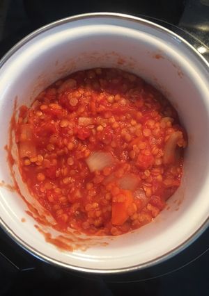 A picture of Tomato & lentil sauce for babies and adults.
