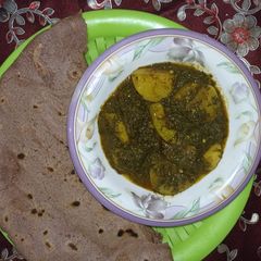 Alu palak with chawal ki roti A picture of Alu palak with chawal ki roti.