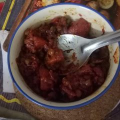 Aloo Matar in Beet curry A picture of Aloo Matar in Beet curry.