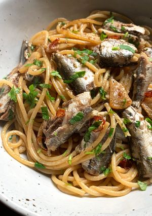 A picture of Canned Sardine & Spaghetti Aglio Olio e Peperoncino.