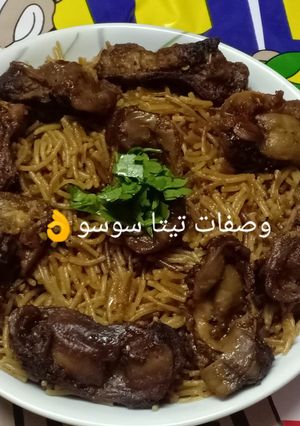 صورة لوصفة كبسه الشعريه بقوانص الدجاج
