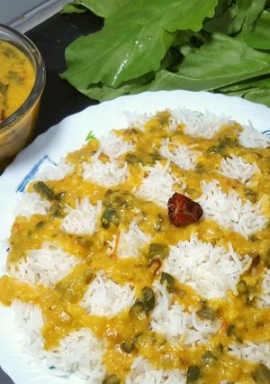 A picture of Moong Dal Palak with Boiled Rice 😋.