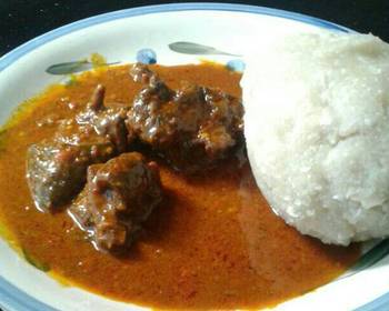 Fresh, Serving Recipe Plain ogbono soup and goat meat Yummy