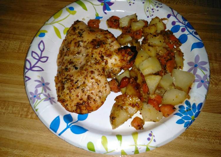 Simple Way to Prepare Super Quick Homemade Honey Dijon Chicken with Baby Carrots &amp; Potatoes