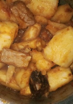 A picture of Cassava with stew.