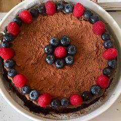A picture of Flourless Chocolate Cake vegan, GF, NF, no added sugar & still delicious!.