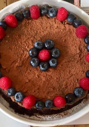 A picture of Flourless Chocolate Cake vegan, GF, NF, no added sugar & still delicious!.