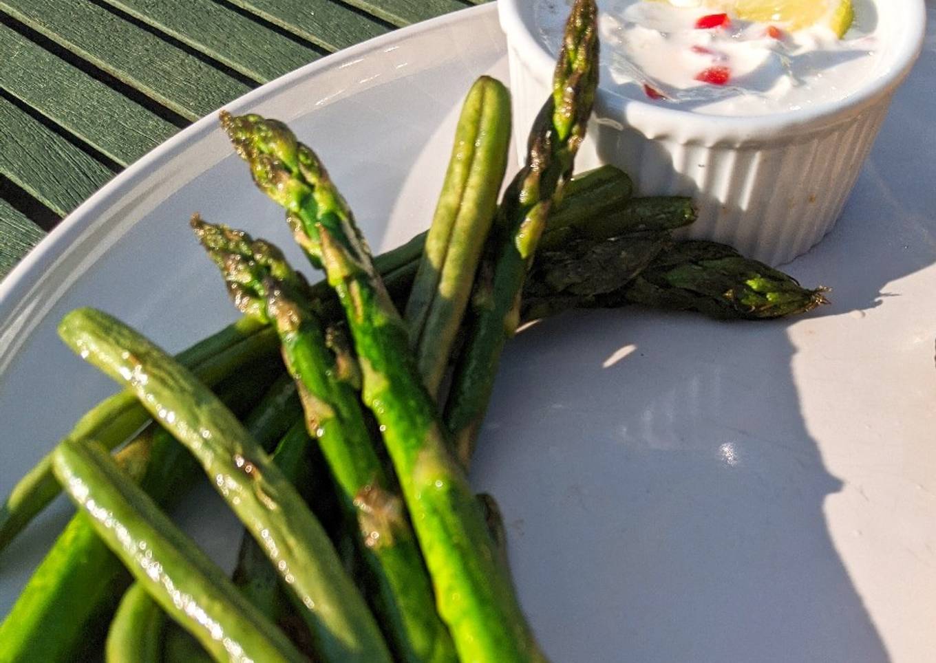 Asparagus and Green Beans with Chili Lime Sauce
