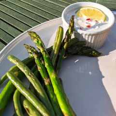 A picture of Asparagus & Green Beans with Chilli Lime Dip.