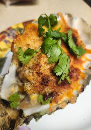 A picture of Brad's Ceviche Oyster Rockefeller.