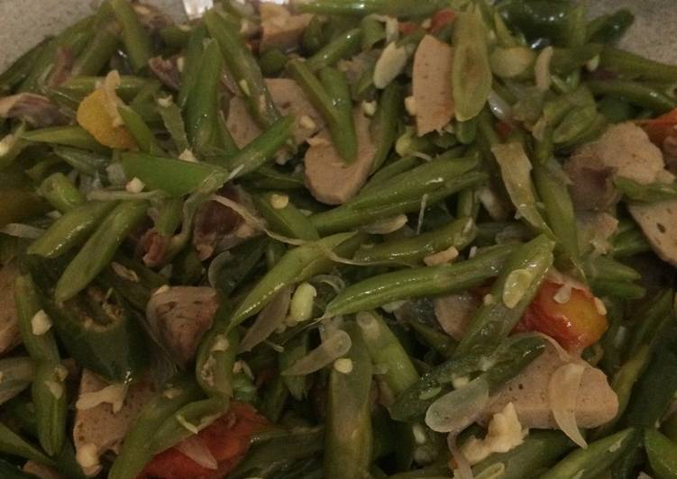 Resep Tumis buncis isi ati ampela dan baso day 22, Enak Banget