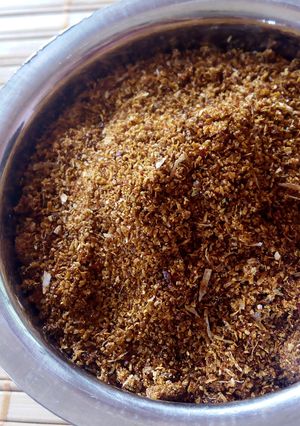 A picture of Nalla karam (andhra spice powder).