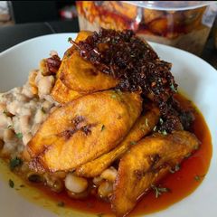 Honey beans and plantain A picture of Honey beans and plantain.