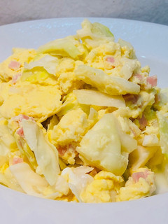 零廚藝 無油高麗菜火腿炒蛋 的食譜成品照片