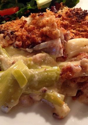 A picture of Leeks Baked in Cream.