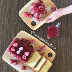 A picture of Vanilla Pound Cake with Raspberry Sauce.
