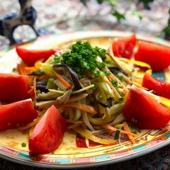 A picture of Japanese colorful vegetables salad with sesame dressing.
