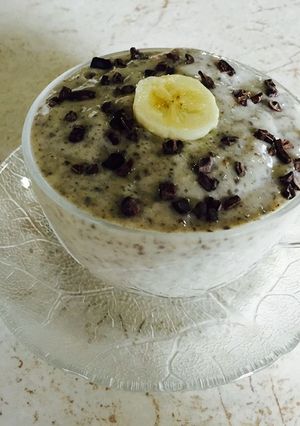 A picture of Banana, chia seed pudding.