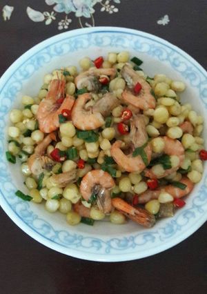Hình của món Bắp non xào tôm tươi.