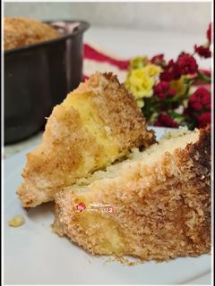 صورة لوصفة كيكة الزبادي بتغطية السكر وجوز الهند🥥