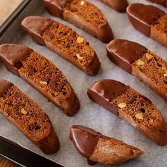 A picture of Crunchy Chocolate Dipped Biscotti.