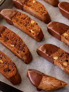 A picture of Crunchy Chocolate Dipped Biscotti.