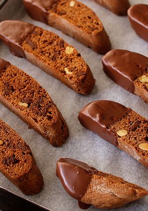 A picture of Crunchy Chocolate Dipped Biscotti.