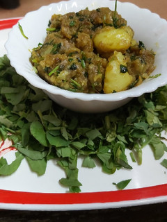 A picture of Fenugreek and Black Salt Potatoes.