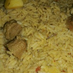 A picture of Soybean rice with vegetables.