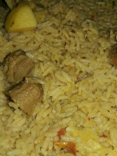 A picture of Soybean rice with vegetables.