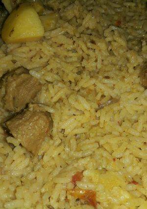 A picture of Soybean rice with vegetables.