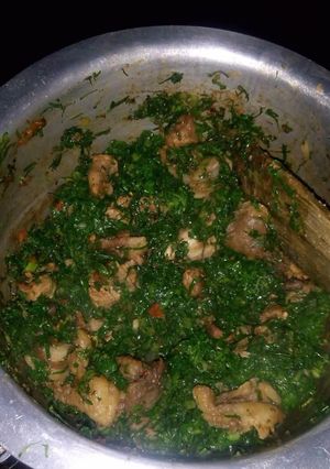 A picture of Beef Stew mixed with Sukuma wiki.