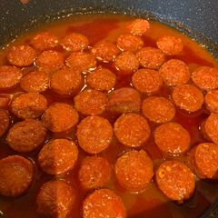 Sausage in BBQ sauce A picture of Sausage in BBQ sauce.