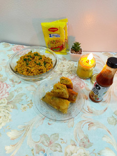 A picture of Hot chili garlic maggi/ Chinese maggi with schezwan sauce.