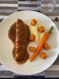 Duck Breast with Honey, Parsnip Purée, Glazed Carrots, Parsnip Purée, and Roasted Butternut Squash