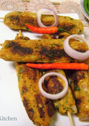 A picture of Pan Fried Vegetable Seekh Kebab.