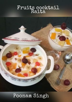 A picture of Fruits n dry fruits cocktail Raita.