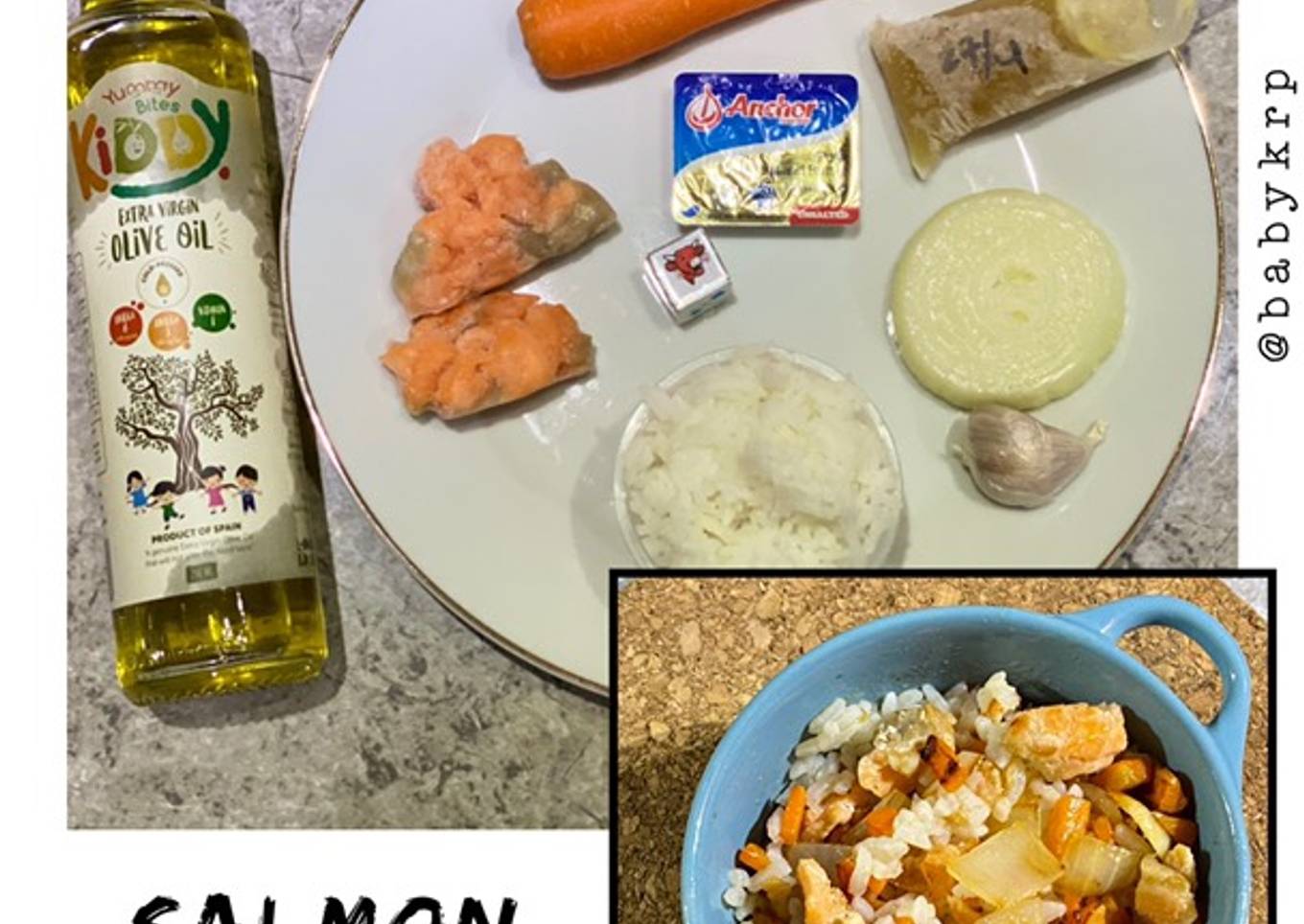 Mpasi 7 bulan: salmon butter fried rice