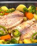 Pescada no Forno com Legumes