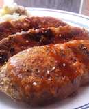 Berenjenas🍆 en salsa🍯 BBQ con puré🥔de papas🤔😘😋
