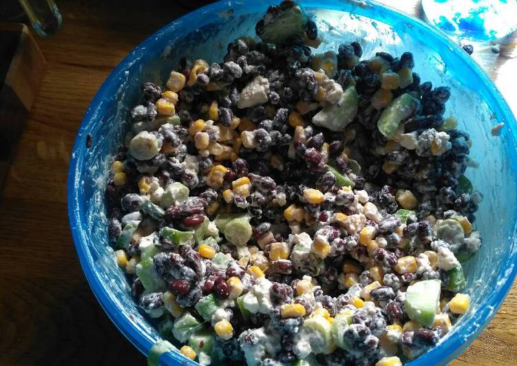 Steps to Prepare Favorite Chilled Black Bean, Feta & Cucumber Salad