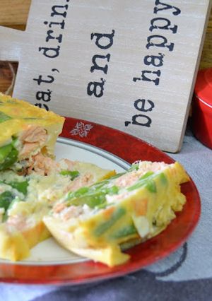 Una foto de Pastel de salmón con judías verdes