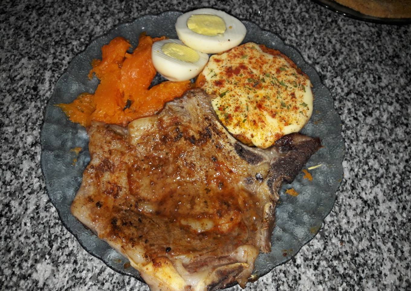 Calabaza asada con queso y bife de costilla♡ Sin sal