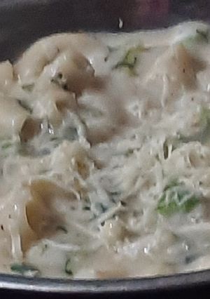 A picture of # ga4# week 21 # mexican white pasta.